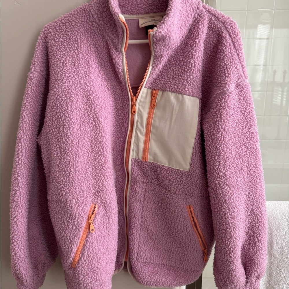 Pink Sherpa Jacket with White Pocket